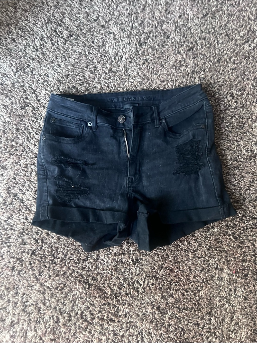 American Eagle Black Distressed Denim Shorts